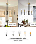 Six Light Black And Gold Farmhouse Chandelier For Dining Room And Kitchen Island showing warm and cool light options