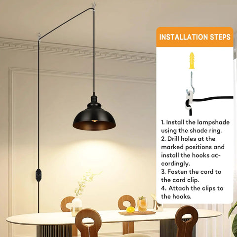 Black Pendant Light With Plug In Cord And Dimmable Dimmer Switch Industrial Hanging Kitchen Island Fixture installation