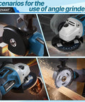 Two In One Cordless Nail Gun And Five Eighths Inch Angle Grinder Kit With Two 2Ah Batteries For Woodworking And Grinding A Handy All In One Cordless Power Tool Set For DIY Projects And Pro Jobs shown in cutting and grinding scenarios