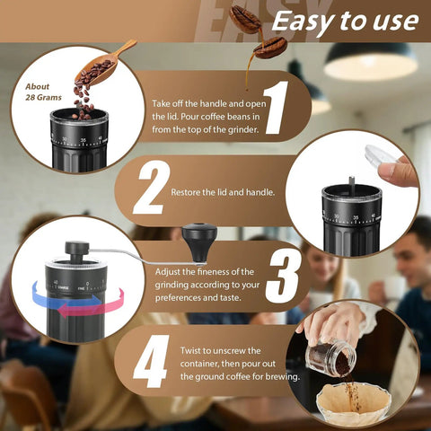 Steps to use Manual Coffee Grinder With 40 External Adjustable Settings For Espresso, Pour Over, French Press, and more