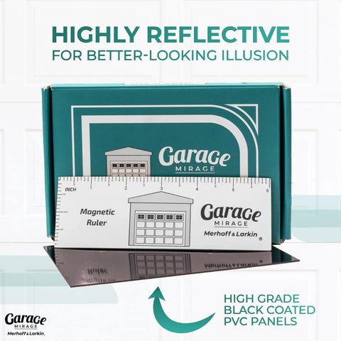 Garage Door Window Decals Kit With Strong Magnets, Faux Gloss Black Look, box with magnetic ruler and reflective panel