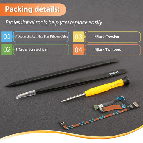 Must Have Mini 2 Gimbal Ribbon Cable Replacement Kit including gimbal flex flat cable and repair tools like screwdriver and crowbar