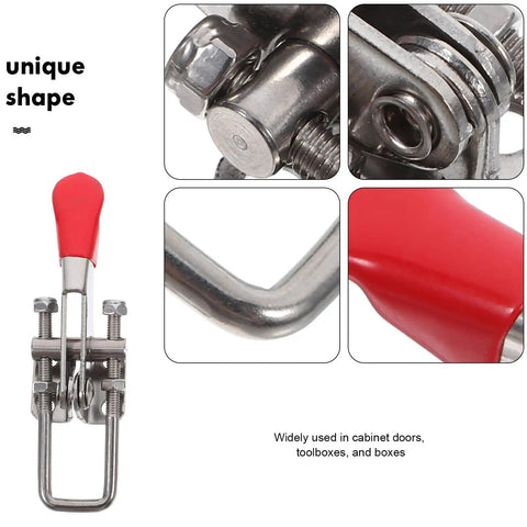 Heavy Duty Adjustable Toggle Clamp Latch Set With Stainless Steel And PVC Construction, close-up details, and unique shape.