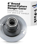 Round Swivel Fixture Hanger Cover For Electrical Boxes Fits 1/2 Inch And 3/4 Inch Threaded Nipples And Conduit 4 Inch Malleable Iron Hub