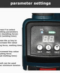 Control panel of Heavy Duty Cordless Electric Strapping Machine For Pet And Pp Bands With Lithium Battery showing parameter settings.