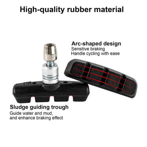 V-Brake Pads 55mm Set for Bikes, 2 Pairs Universal Brake Shoes Black, Durable Rubber Blocks with No Noise No Skid