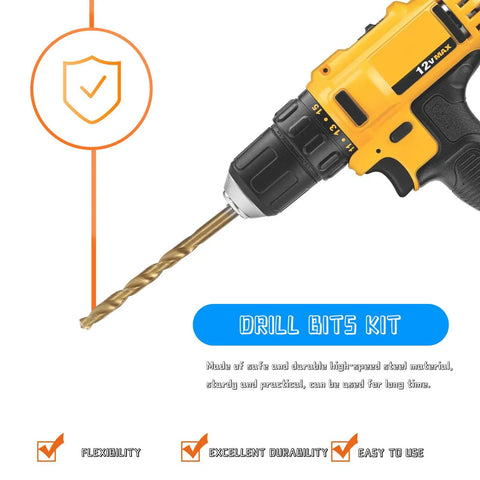 Sick 19 Piece Cobalt Impact Drill Bit Kit Made From High Speed Steel Twisted Bits Ultimate Set For Cutting Metal Wood Plastic And All Your DIY Engineering Projects In Style, gold twist bit in 12V drill