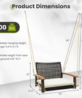 Dimensions of One Person Outdoor Porch Swing With Metal Frame And Soft Cushioned Seat Wicker Style Chair Ropes And Hooks Included PE Rattan Swing For Lawn Garden Backyard Or Balcony Off White Color For Cozy Relaxing Evenings.