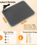 Graphene Heated Floor Mat For Cold Feet With 110V Adjustable Temperature Under Desk Electric Heater With Timer, size details.