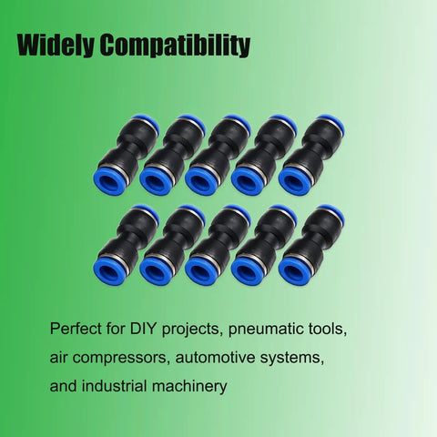 10 Pack Push To Connect Straight Tube Fittings 4mm OD To 4mm OD Pneumatic Connectors For Air Lines, displayed on green background