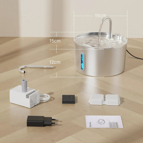 Stainless Steel Cat Water Fountain 2.2 L Ultra Quiet Pump Pet Fountain For Cats Automatic Drinking Water Dispenser With Water Level Window Keeps Fresh Water Flowing Easy Clean Metal Bowl For Cats And Small Dogs