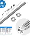 1 Pack M16 2 Mm Pitch Fully Threaded Rod Studs 300 Mm Long 304 Stainless Steel for Anchor Bolts Clamps and DIY Projects