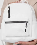 White backpack with black zipper featuring durable pull from 20 Piece Zipper Pull Replacement Kit For Jackets Luggage And Backpacks Black Zipper Pull Tabs For Repair Quick Fix On Broken Zippers Includes Durable Replacement Pulls That Fit Most Jackets Backpacks Luggage And Suitcases A Must Have For Everyday Repairs.