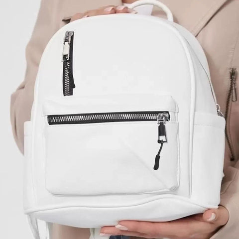 White backpack with black zipper featuring durable pull from 20 Piece Zipper Pull Replacement Kit For Jackets Luggage And Backpacks Black Zipper Pull Tabs For Repair Quick Fix On Broken Zippers Includes Durable Replacement Pulls That Fit Most Jackets Backpacks Luggage And Suitcases A Must Have For Everyday Repairs.