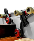 Close-up of Buttery Smooth Glide No Sweat Setup Rock Solid Precision Tracking Table Saw Stock Guides with shockproof rollers.