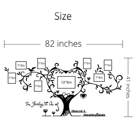Dimensions of Love Family Tree Photo Frame Collage 3D DIY Acrylic Wall Decor Removable Wall Art with Inspirational Quote, 82x41 inches.