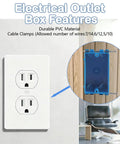 10 Pack 1-Gang PVC New Work Outlet Box In Blue With 18 Cu In Capacity shown next to installed outlet