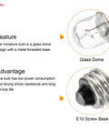 Get Your Tech Stash Ready with These Bad Boys, E10 Screw Base Miniature Bulbs, 24V 1.5W Warm Yellow Light for Your Flashlights and Indicators, 15 Pack in Box showing glass dome and metal E10 screw base