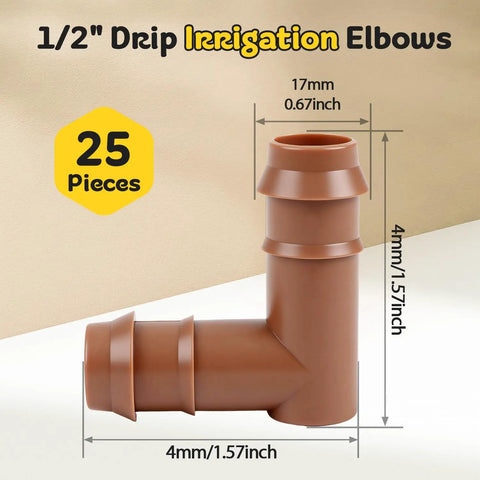 Drip Irrigation Barbed Elbow Fittings, 25 Pack, Half Inch Tubing, 90 Degree Corner Connectors For 17 Mm ID Drip Lines