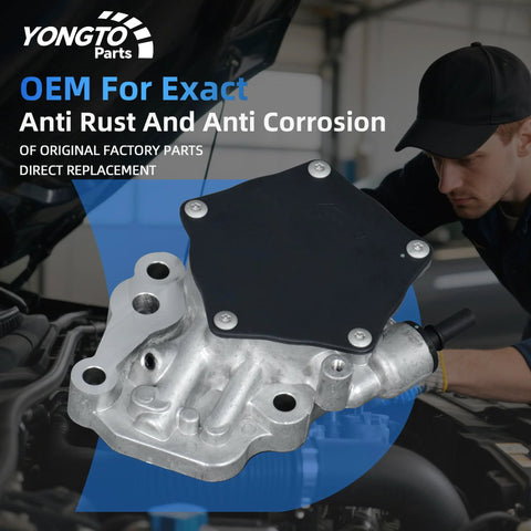 Yongto Parts brake vacuum pump with black cover, mounted on aluminum housing in engine bay