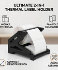 Thermal Label Holder For Rolls And Fan Fold Labels, Easy Stand For Desktop Printer, showing rolls and fanfold compatibility