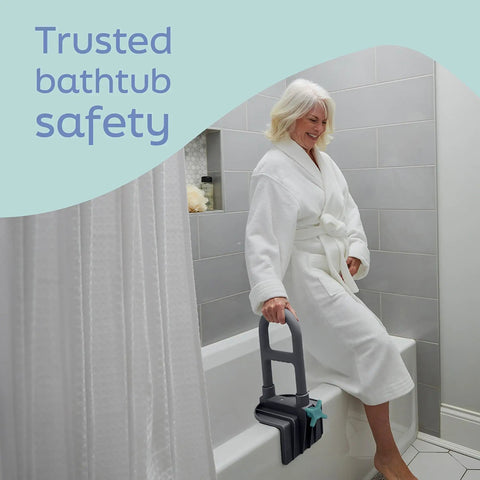 Deluxe Tub Grab Bar With Microban Protection 250 Lb Capacity Tool Free Installation Non Slip Rubber Pads Enamel Coated Steel ADA Compliant 1.25 Inch Grip Gray