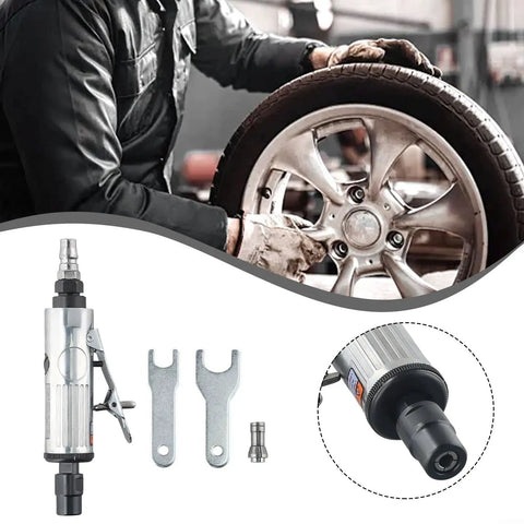 Top Notch Pneumatic Air Die Grinder Kit With Hella Fast Rotation And Sweet Smooth Polishing For Boss Level Metal Mold Grinding And Reliable Shop Tools, showing grinder and wrenches.