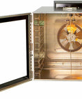Heavy Duty Stainless Steel Food Dehydrator 10 Hella Spacious Trays BPA Free Fruit Dryer interior with fan and heating elements visible.