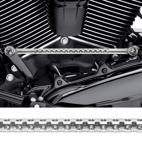Chrome Gear Shift Linkage Replacement For Harley Davidson Touring Softail Dyna Trike Fatboy Electra Street Road Glide Wide Glide 1987 To 2021 Boss Chrome Build Made From Billet Aluminum With Smooth Operation And Easy Adjust For Crisp Precise Shifts installed on Harley engine