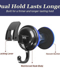 Close-up of Heavy Duty Vacuum Suction Cup Hooks Black 2 Pack showing locking lever and suction base detail.