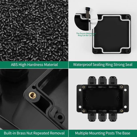 IP67 Waterproof Dustproof Electrical Junction Box With 15A 600V Barrier Terminal Cable Connector, ABS shell details