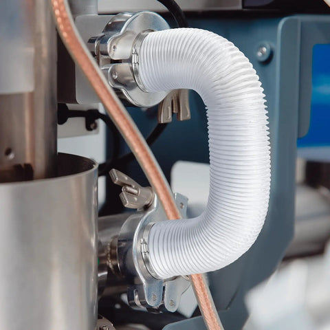 4 Inch PVC Dust Collection Hose 30 Ft Long Flexible Clear Vacuum Fume Hose With Stainless Steel Clamps Set connected to machinery