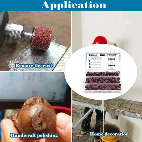 Aluminum Oxide Sanding Drum Kit With 198 Sanding Bands In 80 120 240 Grits And 12 Mandrels For Dremel Rotary Tools, applications shown