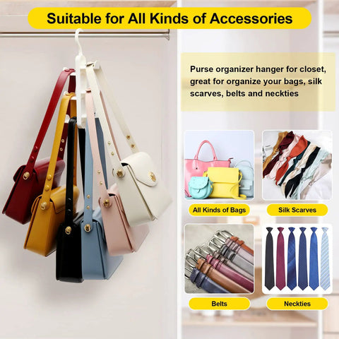 Two Pack Purse Organizer Hanger For Closet Storage Durable Bag Organizer with colorful bags, suitable for scarves, belts, ties