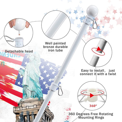 Heavy Duty 5Ft Outdoor Flagpole Kit With Anti Tangle 360 Degree Rings 1 Inch Thick Metal Pole And Two Angle Mounts diagram