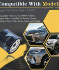 Premium Engine Oil Filter For Toyota And Lexus Cars Replacement 90915 YZZN2 With 6 Pack Fits Rav4 Camry Corolla Prius Highlander Avalon Direct Fit OE Replacement Durable Filtration For Everyday Driving next to compatible vehicle images