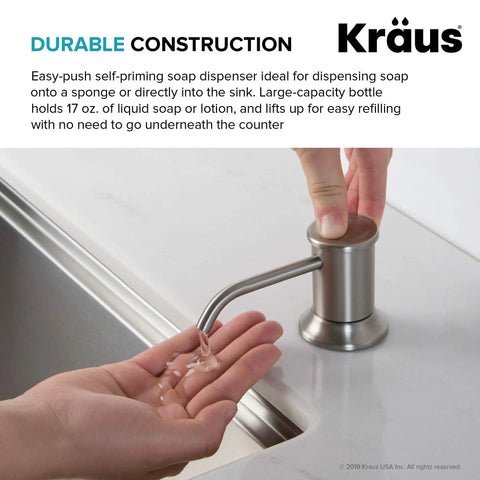 Person using Multi Purpose Kitchen Soap And Lotion Dispenser in Spot Free Stainless Steel with self priming pump