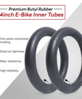Two Pack 14x2.125 E-Bike Inner Tubes with Bent Valve Stem for 14 Inch Tires displayed against white background