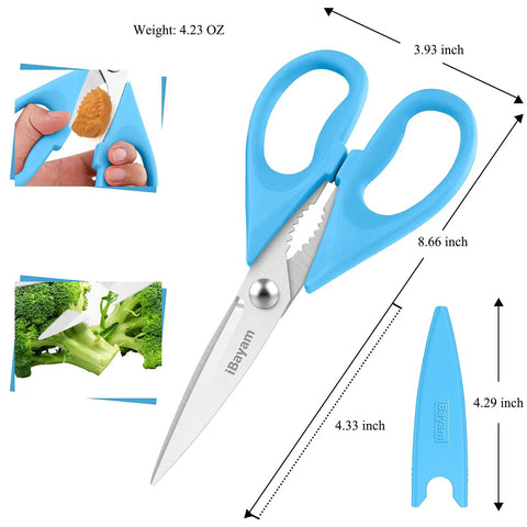 All Purpose Kitchen Scissors 2 Pack Heavy Duty Meat And Poultry Shears With Comfort Grip Handles, blue, 8.66 inch
