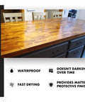 Top Shelf Dark Tung Oil Wood Finish Blended With Citrus Orange Peel Oil For Cutting Boards And Butcher Blocks Food Grade Matte Sealant No Sweat Application Badass Long Lasting Protection 32 Oz Container on a wooden countertop.
