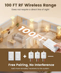 Illustration of Wireless Light Switch And Receiver Kit No In Wall Wiring Needed RF Remote For Ceiling Lights showing 100 ft range.