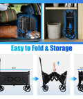 Foldable Wagon Cart With All Terrain Wheels And Brakes, Heavy Duty Utility Wagon That Pulls Easy shown folded for compact storage.