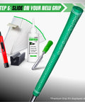All In One Golf Grip Regripping Kit For Home Use With Hook Blade 15 Or 30 Tape Strips 5 Or 8 Oz Solvent Grip Tape Remover Bench Vise And Rubber Clamp in use