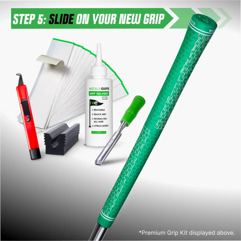 All In One Golf Grip Regripping Kit For Home Use With Hook Blade 15 Or 30 Tape Strips 5 Or 8 Oz Solvent Grip Tape Remover Bench Vise And Rubber Clamp in use