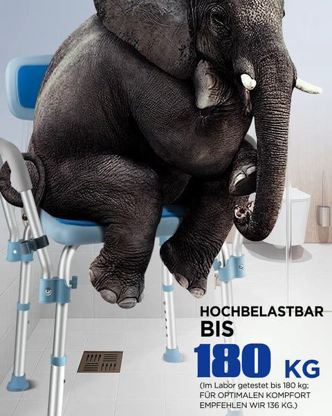Heavy Duty Shower Chair With Arms And Back For Inside Shower, Safe Bath Bench For Elderly And Disabled, holding large plush elephant.