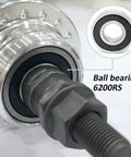 Close-up of Rear Hub 36 Hole Aluminum Alloy 135mm Wide With Double Thread Three Eighths Inch Axle 185mm Length 6200RS Bearings