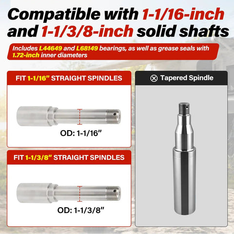 Two Piece 3500 Lb Trailer Hub Kit With 5 Lug 4.5 Inch Pattern Built For Straight Spindle Axles includes 1-1/16 and 1-1/3/8 inch spindles.