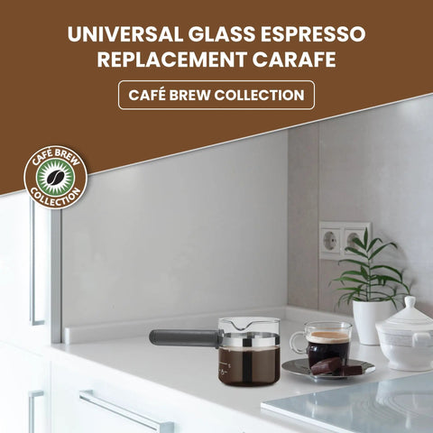 Premium 4 Cup Universal Glass Espresso Carafe Replacement For Home Brews Durable German Borosilicate Glass Easy Pour on counter