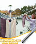 Rotating Washing Line Cover With Waterproof Zip Closure in use on outdoor rotary clothesline with towels drying