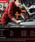Mechanic performing a compatibility check for Straight Swap AC Compressor With Clutch For Ford Edge And Fusion Plus Lincoln MKZ.